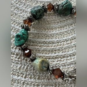 Turquoise, crystal and sterling bracelet